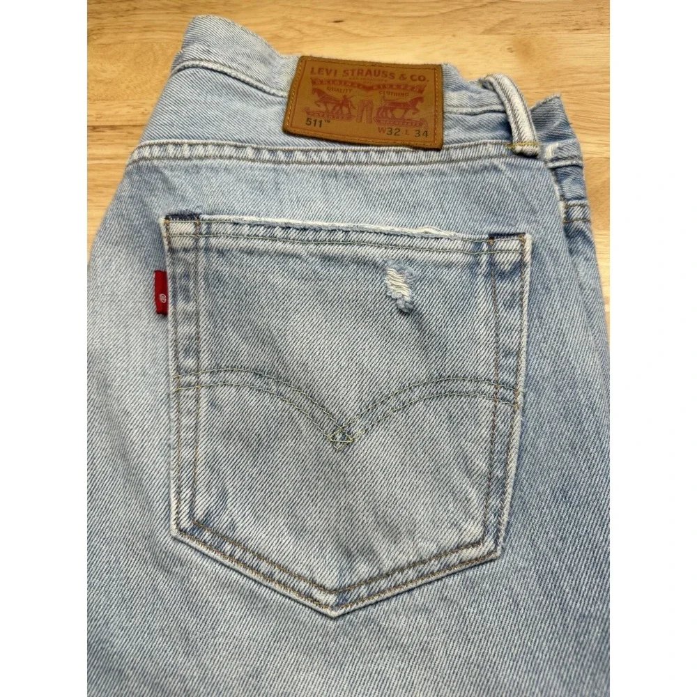Levis 511‎ Mens Size 32x34 Medium Wash Distressed Slim Fit Denim Jeans Patchwork